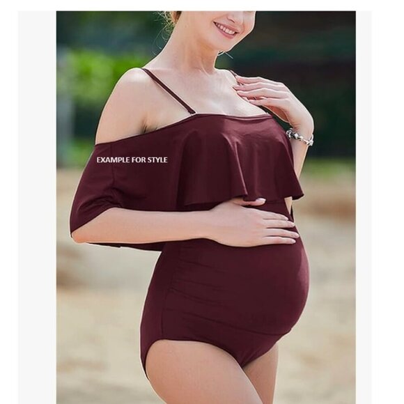 Maternity Swimsuit Flounced One Piece Bathing Suit Off-Shoulder - Picture 1 of 7